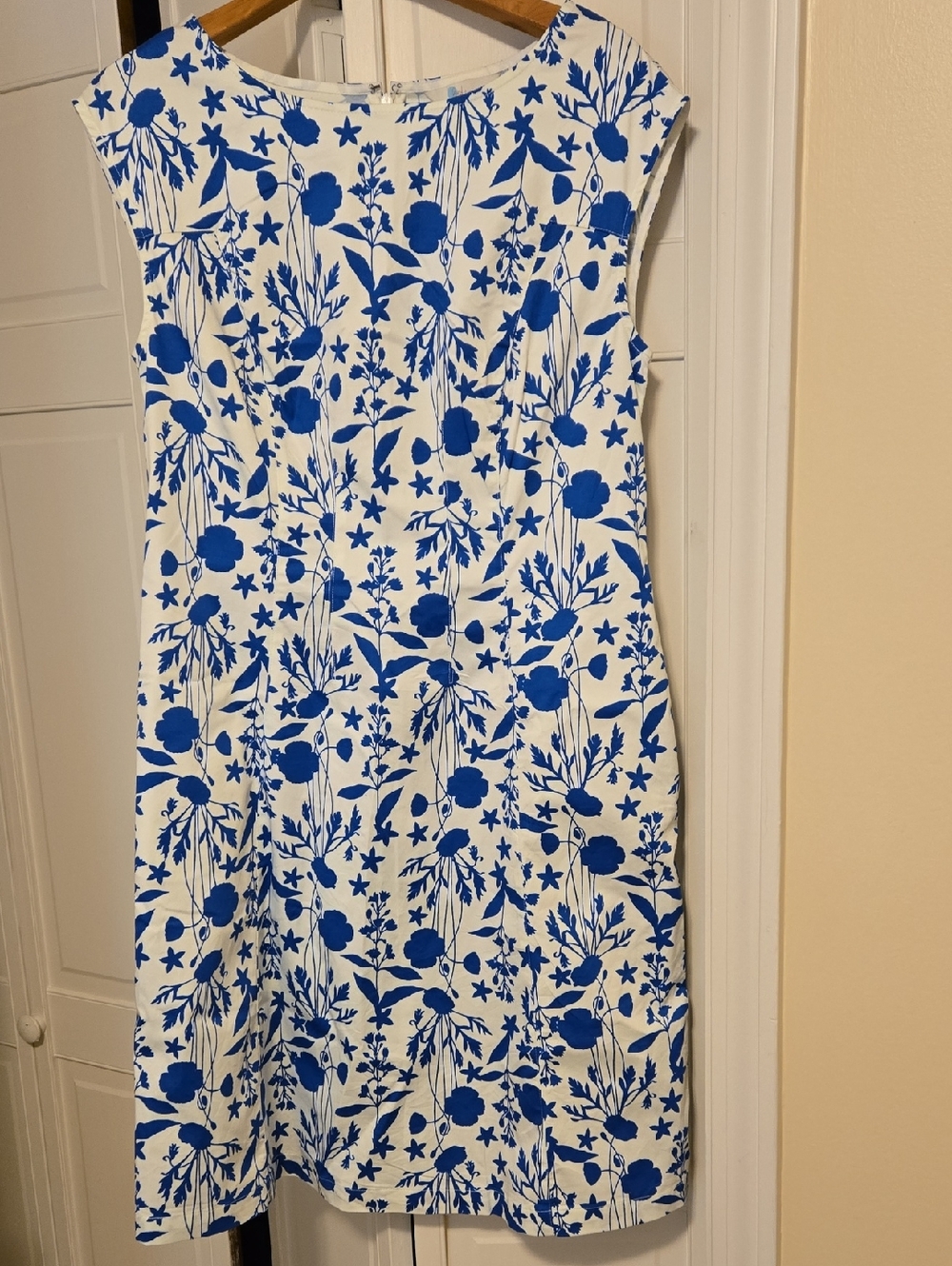 Boden White Midi Dress with Blue Floral Print